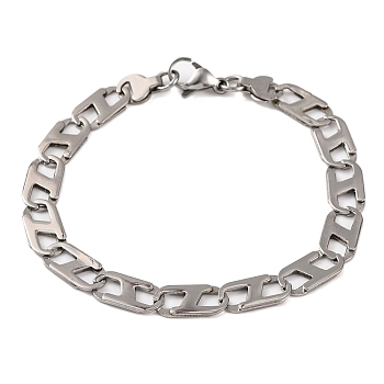 Tarnish Resistant 304 Stainless Steel Mariner Link Chain Bracelets, with 201 Stainless Steeel Findings, Stainless Steel Color, 8-3/4 inch(22.3cm)