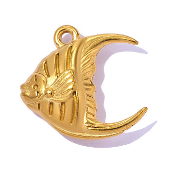 304 Stainless Steel Charms, Fish Charms, Mirror Polished Finish, Ion Plating(IP), Real 18K Gold Plated, 15x15mm, Hole: 1.4mm