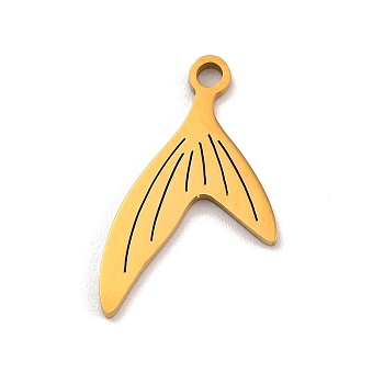 201 Stainless Steel Pendants, Laser Cut, Sea Animal Charm, Golden, Fishtail, 15x10x1mm, Hole: 1.5mm