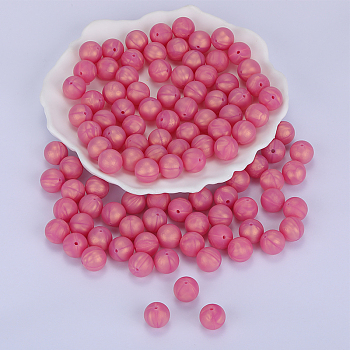 Round Silicone Focal Beads, Chewing Beads For Teethers, DIY Nursing Necklaces Making, Misty Rose, 15mm, Hole: 2mm