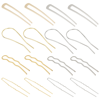 16Pcs 8 Style Iron & Alloy Hair Pins Clips & Hair Fork, for Thin Thick Hair, Mixed Color, 62.5~106x8.5~44x1~2.5mm, 2pcs/style