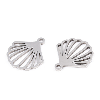 201 Stainless Steel Pendants, Hollow, Shell/Scallop Charm, Stainless Steel Color, 18x16x1mm, Hole: 1.5mm