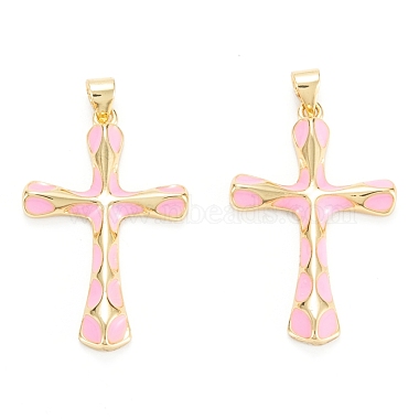 Real 18K Gold Plated Pink Cross Brass+Enamel Pendants