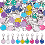 54Pcs Alloy Enamel Pendant Decorations, with Alloy Lobster Claw Clasps, Flat Round with Smiling Face, Mixed Color, 28mm, 9pcs/set(HJEW-HY0001-25)