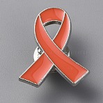 Ribbon Enamel Pins, Platinum Tone Alloy Brooches for Backpack Clothes, Orange, 26x21x1.5mm(JEWB-WH0022-88C)