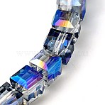 Electorplated Glass Beads, Rainbow Plated, Faceted, Cube, Royal Blue, 7x7x7mm, Hole: 1mm(X-EGLA-E006-1N)