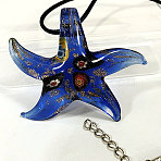 Starfish Millefiori Glass Pendant Waxed Cord Necklaces, Royal Blue, 17.72 inch(45cm)(FS-WG7586D-06)