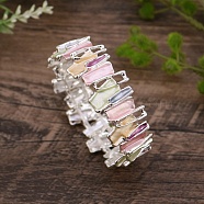 Coloful Alloy Enamel Links Stretch Bangles, Nuggets, Silver, Inner Diameter: 2-1/4 inch(5.75cm)(BJEW-B100-05S)