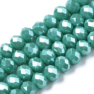 Electroplate Glass Beads Strands, Pearl Luster Plated, Faceted, Rondelle, Light Sea Green, 6x5mm, Hole: 1mm, about 84~85pcs/strand, 41.5~42cm(EGLA-A044-P6mm-A31)