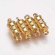Brass Magnetic Clasps with Loops, Nickel Free, Column, Golden, 17x6mm, Hole: 2mm(X-MC026-NFG)