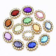 Alloy Cabochons, with Acrylic Rhinestone and Crystal Rhinestone, Faceted, Oval, Golden, Mixed Color, 20.5x16.5x4mm(RB-R059-06)
