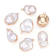 Electroplated Natural Keshi Pearl Pendants, Cultured Freshwater Pearl Baroque Pearl Charms, Nuggets, Golden, Seashell Color, 25~28x15~20x12.5~15mm, Hole: 1.8mm(PEAR-S019-05D-02)