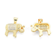 Brass Micro Pave Clear Cubic Zirconia Pendants, with Brass Snap on Bails, Nickel Free, Elephant, Real 18K Gold Plated, 16x19x5mm, Hole: 3x4mm(ZIRC-N039-268)