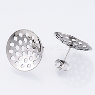 Non-Tarnish 304 Stainless Steel Stud Earring Findings, with Sieve Base, Ear Nuts/Earring Backs, Stainless Steel Color, 16mm, Hole: 1mm, Pin: 0.8mm(STAS-Q231-03A-A)