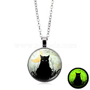 Luminous Glow in the Dark Alloy Pendant Necklaces, Cat Glass Necklace, Platinum, 17.72 inch(45cm)(PW-WGA7B98-01)