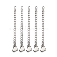 304 Stainless Steel Chain Extender, with Heart Charms, Stainless Steel Color, 58x3mm(STAS-E104-39G)