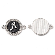 Alloy Enamel Links Connectors, with Crystal Rhinestones, Flat Round with Letter, Silver Color Plated, Letter.A, 22x16x2mm, Hole: 1.8mm(ENAM-TAC0003-01S-02A)
