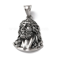 Ion Plating(IP) 304 Stainless Steel Pendants, Jesus Face Charm, Antique Silver, 31.5x23.5x5.5mm, Hole: 4.5x8.5mm(STAS-D067-13AS)