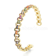 Cubic Zirconia Oval Open Cuff Bangle, Golden Brass Jewelry for Women, Nickel Free, Colorful, Inner Diameter: 2-3/8 inch(6cm)(BJEW-N014-019)