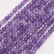 Natural Amethyst Beads Strands, Round, Grade A, Faceted, 4mm, Hole: 0.5mm, about 98pcs/strand, 15.3 inch(39cm)(G-G663-17-4mm)