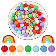 HOBBIESAY 74Pcs 8 Styles Food Grade Eco-Friendly Silicone Beads, Chewing Beads For Teethers, DIY Nursing Necklaces Making, Round & Rainbow Shaped, Mixed Color, 14.5~18x14.5~25x9~15mm, Hole: 2~2.2mm(SIL-HY0001-14)