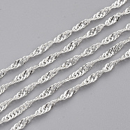 Soldered Brass Covered Iron Singapore Chains, Water Wave Chains, with Spool, Silver Color Plated, 2x1.2x0.3mm, about 328.08 Feet(100m)/roll(CH-S125-06A-S)