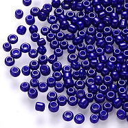 6/0 Baking Paint Glass Round Seed Beads, Blue, 4~5x3~4mm, Hole: 1~2mm, about 4500pcs/pound(SEED-S036-01C-07)