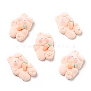 Opaque Resin Cabochons, Flocky Rabbit with Carrot, Antique White, 30x20.5x7mm(RESI-G042-B01-B)