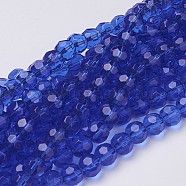 Faceted Glass Round Beads Strands, Blue, about 8mm in diameter, hole: 0.5mm, about 40pcs/strand, 13 inch(X-GF8mmC24)