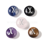 Natural Mixed Gemstone Beads, Flat Round with Letter, Letter X, 8.5~9x5~5.5mm, Hole: 1.2mm(G-L524-20X)