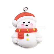 Christmas Theme Opaque Resin Pendants, with Platinum Tone Iron Loops, Snowman, 31.5x23.5x6mm, Hole: 2mm(RESI-F054-A12)