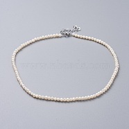 Natural Freshwater Pearl Necklaces, with 304 Stainless Steel Chain Extender and Kraft Paper Cardboard Jewelry Boxes, White, 14.17~15.55 inch(36~39.5cm)(NJEW-JN02514)