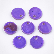 Freshwater Shell Charms, Dyed, Flat Round, Blue Violet, 10x1.5~2mm, Hole: 1.5mm(SHEL-T012-61A-07)
