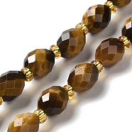 Natural Tiger Eye Beads Strands, with Seed Beads, Faceted, Oval, 7.5~8x6~6.5mm, Hole: 1.2mm, about 40~42pcs/strand, 15.35~15.55''(39~39.5cm)(G-H297-C11-01)