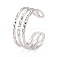 304 Stainless Steel Triple Line Open Cuff Ring for Women, Stainless Steel Color, US Size 9(18.9mm)(RJEW-C025-12P)
