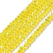 Transparent Electroplate Glass Beads Strands, AB Color Plated, Faceted Bicone, Yellow, 4.5x4mm, Hole: 0.7mm, about 88~92pcs/strand, 13.50~14.06 inch(34.3~35.7cm)(EGLA-S056-4mm-21)