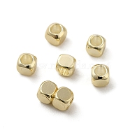 Brass Spacer Beads, Cube, Real 14K Gold Plated, 3x3x3mm, Hole: 1.8mm(KK-P249-01C-G01)
