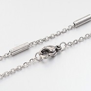 304 Stainless Steel Cable Chain Necklaces, with Column Beads and Lobster Claw Clasps, Stainless Steel Color, 29.1 inch(73.9cm), 2mm(NJEW-M136-13P)