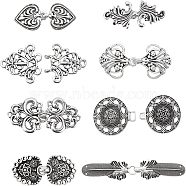 Nbeads 8 Sets Heart & Geometry Alloy Hook Button, Shawls and Capes Buckle, for Garment Accessories, Antique Silver, 1 sets/style(BUTT-NB0001-40)