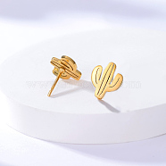 Fashionable and Cute Cactus Stainless Steel Stud Earrings for Women, Golden(QE9321)