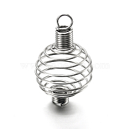 Steel Spiral Bead Cages Pendants Making, Round, Stainless Steel Color, 34x21mm, Hole: 4.5mm(X-STAS-A031-01)
