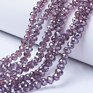 Electroplate Glass Beads Strands, Pearl Luster Plated, Faceted, Rondelle, Old Rose, 8x6mm, Hole: 1mm, about 63~65pcs/strand, 39~40cm(EGLA-A034-T8mm-A05)