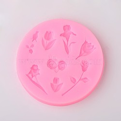 Rose Flower Design DIY Food Grade Silicone Molds, Fondant Molds, For DIY Cake Decoration, Chocolate, Candy, UV Resin & Epoxy Resin Jewelry Making, Random Single Color or Random Mixed Color, 76x8mm, Inner Size: 13~37x4~17mm(X-AJEW-L054-17)