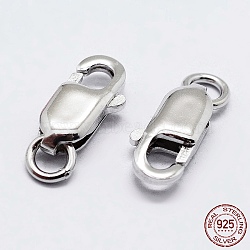 Anti-Tarnish Rhodium Plated 925 Sterling Silver Lobster Claw Clasps, with 925 Stamp, Platinum, 14x7x3mm, Hole: 2.5mm(STER-K167-075E-P)