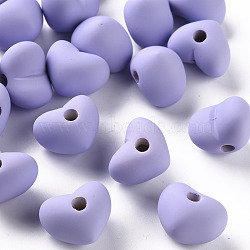 Acrylic Beads, Rubberized Style, Half Drilled Beads, Heart, Lilac, 14.5x18.5x13.5mm, Hole: 3.5mm(OACR-S039-03-47)