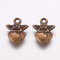 CCB Plastic Pendants, Angel and Heart, Antique Bronze, 19x14.5x4mm, Hole: 2mm(CCB-G008-20AB)