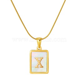 Stainless Steel Snake Bone Chain Alphabet Necklace with Shell Pendant, Letter X, Golden(WD3660-24)