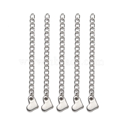 304 Stainless Steel Chain Extender, with Heart Charms, Stainless Steel Color, 58x3mm(STAS-E104-39G)