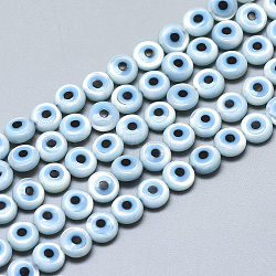 Natural White Shell Mother of Pearl Shell Beads, with Natural Turquoise, Evil Eye, Deep Sky Blue, 5x2mm, Hole: 0.5mm(SSHEL-N036-007)
