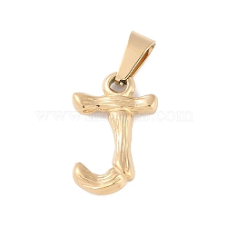 304 Stainless Steel Pendants, Bamboo Style, Letter, Golden Color, Letter.J, 18x11.5x3mm, Hole: 3x7mm(STAS-F235-01G-J)